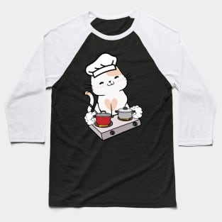 Funny white Cat is cooking Baseball T-Shirt